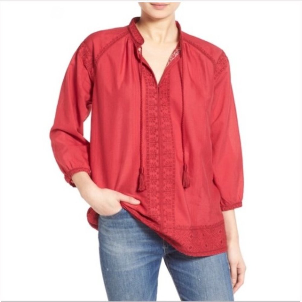 Madewell Camelia Tassel Top in Red Boho Style Size XS
